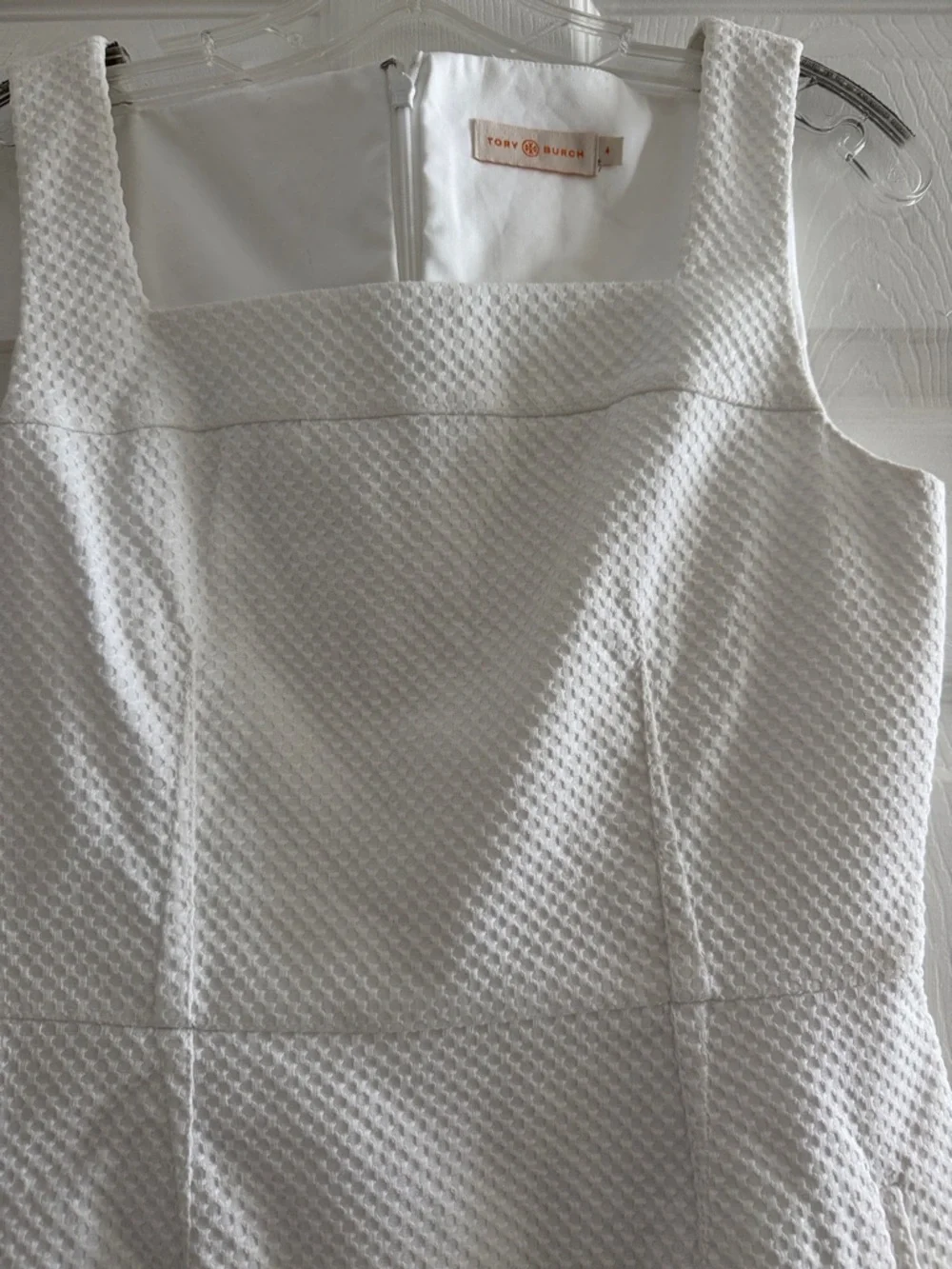 TORY BURCH White Cotton Stretch Pique Sleeveless Square Neck Dress Sz 4